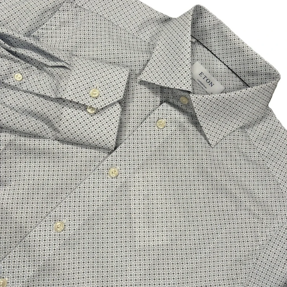 ETON‎ Contemporary Fit Dress Shirt Mens 15.75 Blue White Black Geometric NWT